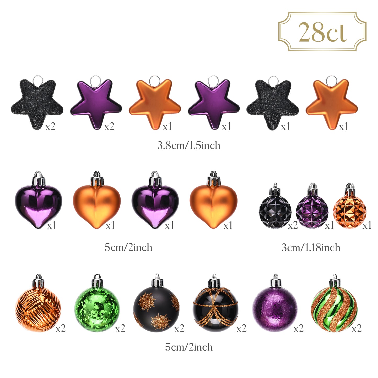 Valery Madelyn 28Pcs Halloween Heart Baubles, Craft Painted Ornaments for Christmas Tree Holiday Party Decor