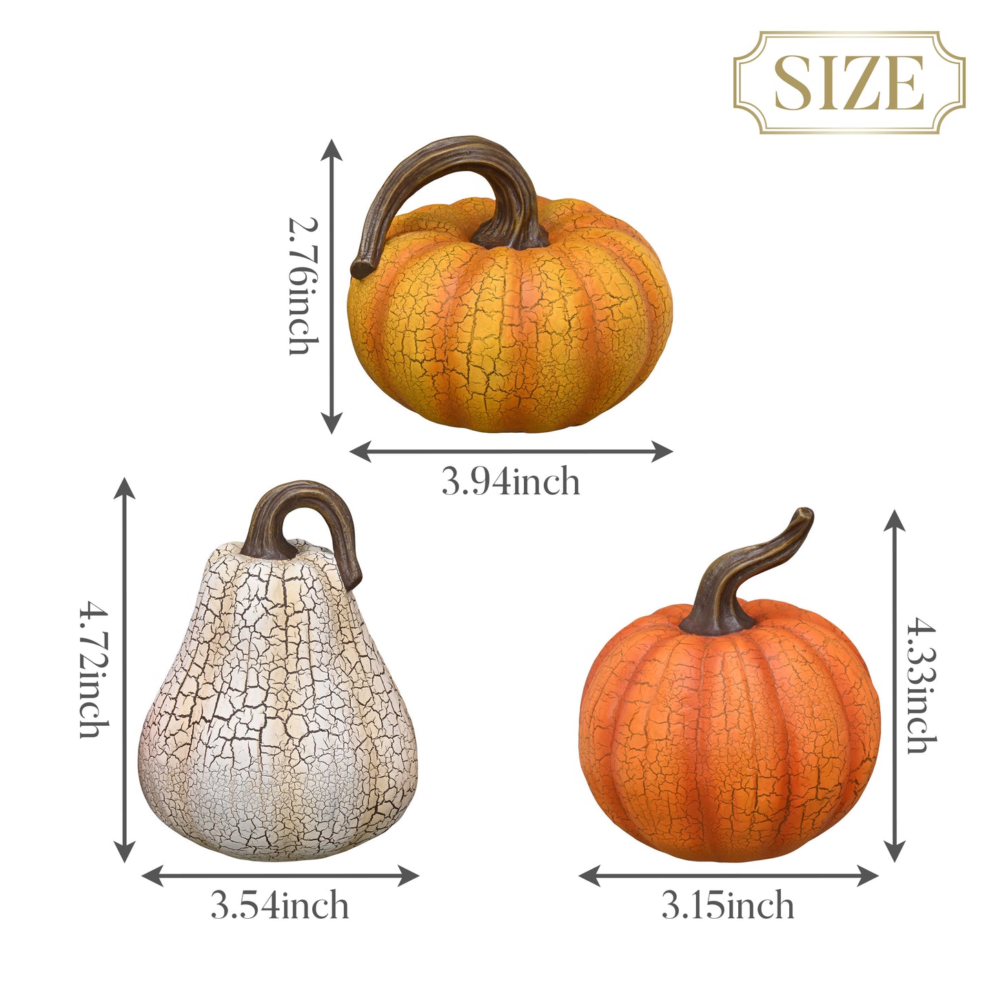Valery Madelyn 2Pcs 4.7" Resin Cracked Pumpkins, Fall Harvest Tabletop Decor for Thanksgiving Halloween Party