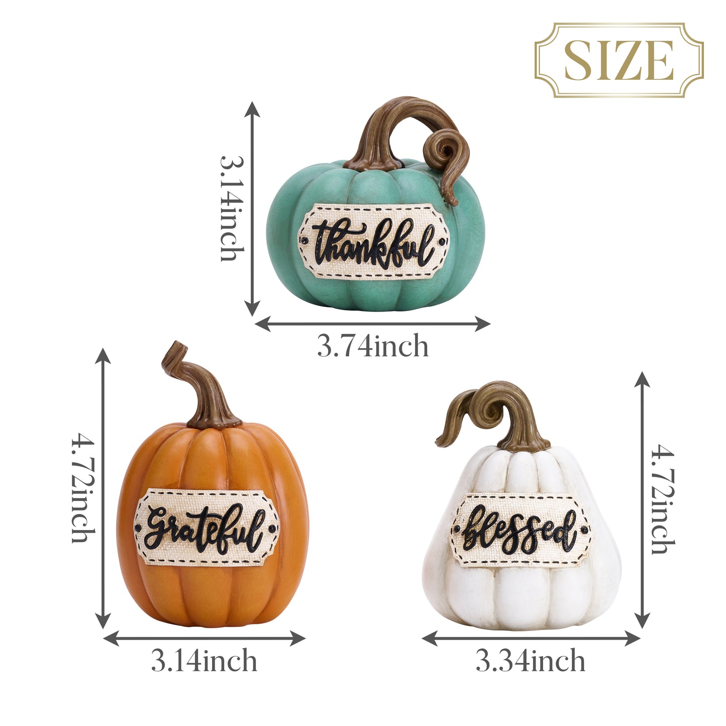 Valery Madelyn 3Pcs 4.7" Resin Thanksgiving Pumpkins, Harvest Tabletop Centerpiece for Dining Room Shelf