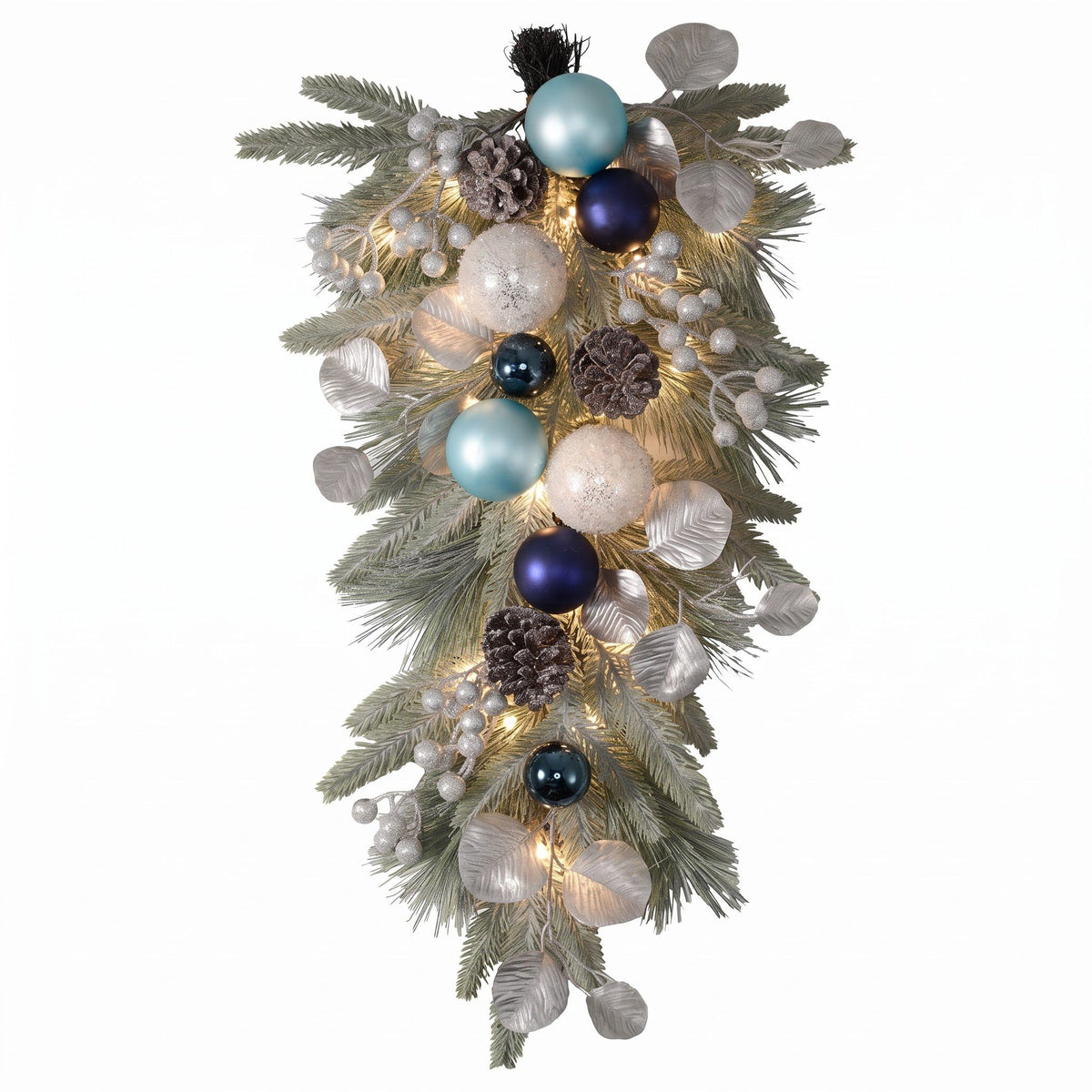 Valery Madelyn Blue Silver Christmas Teardrop Swag Decoration with Lights