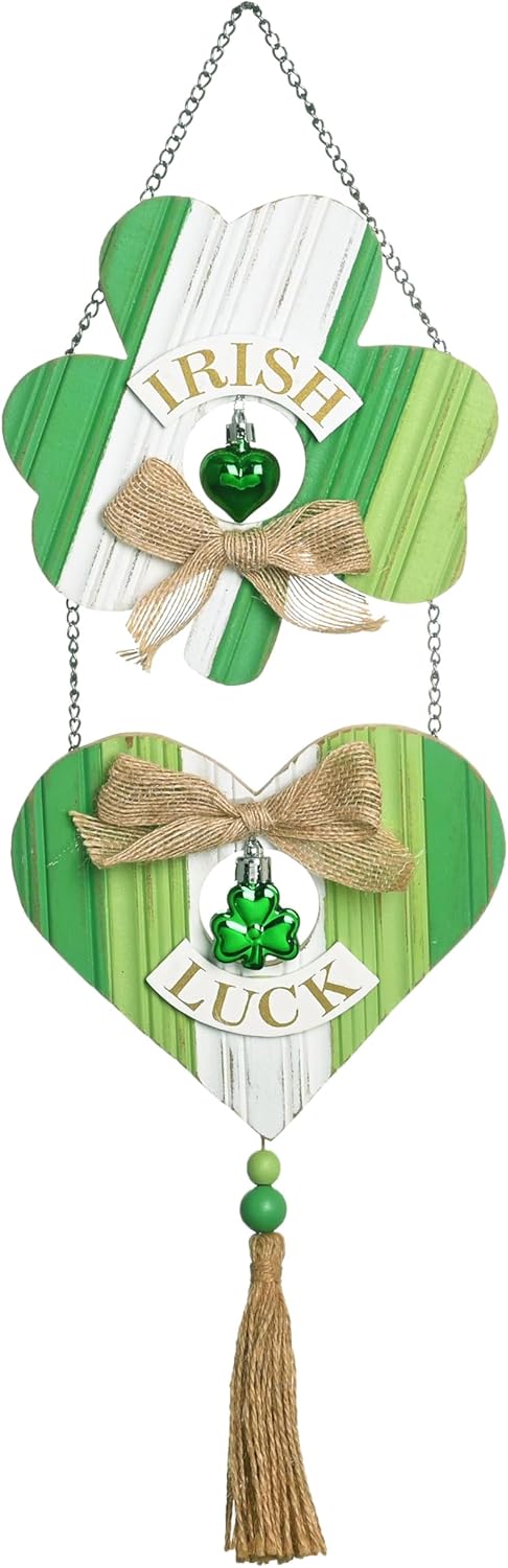 Valery Madelyn St Patrick's Day Decorations, Wooden Shamrock Decorations, St Patrick's Day Wall Decor Hanging Decor with Tassel and Beads, Spring Decoration for Home Office Party, 20 inch