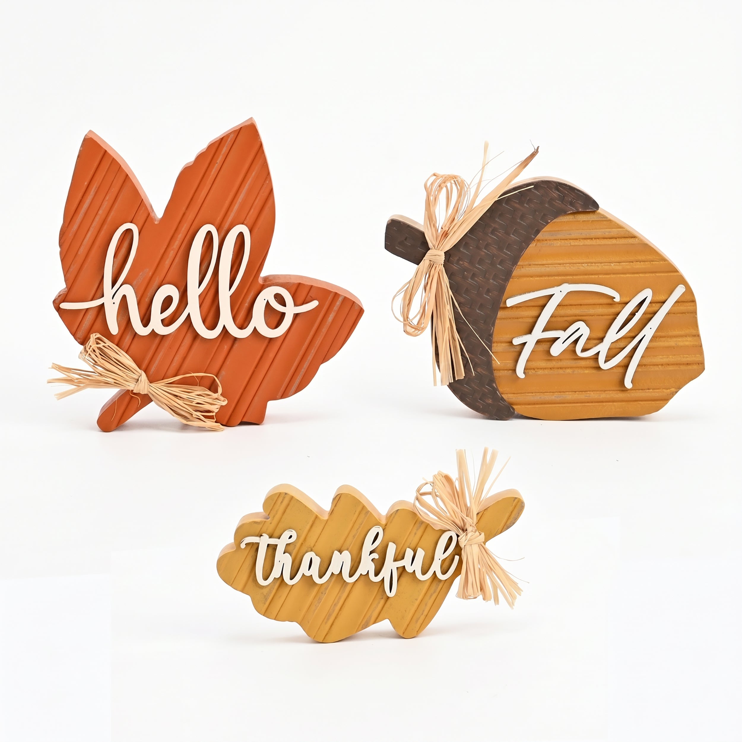 Valery Madelyn Fall Decorations for Home, 3Pcs Wooden Fall Decor with Maple Leaf Oak Leaf and Acorn for Indoor Table Decor, Rustic Farmhouse Thanksgiving Decorations for Autumn Harvest, 6 inch