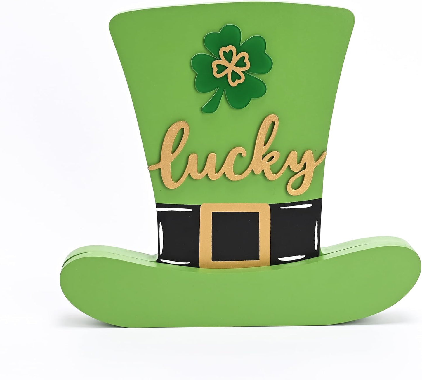 Valery Madelyn St Patrick's Day Decorations for Table, Wooden St Patrick's Day Hat Decorations, Leprechaun Hat Table Centerpieces for Shelf Tiered Tray Desk Home Office with Clover, 6 inch