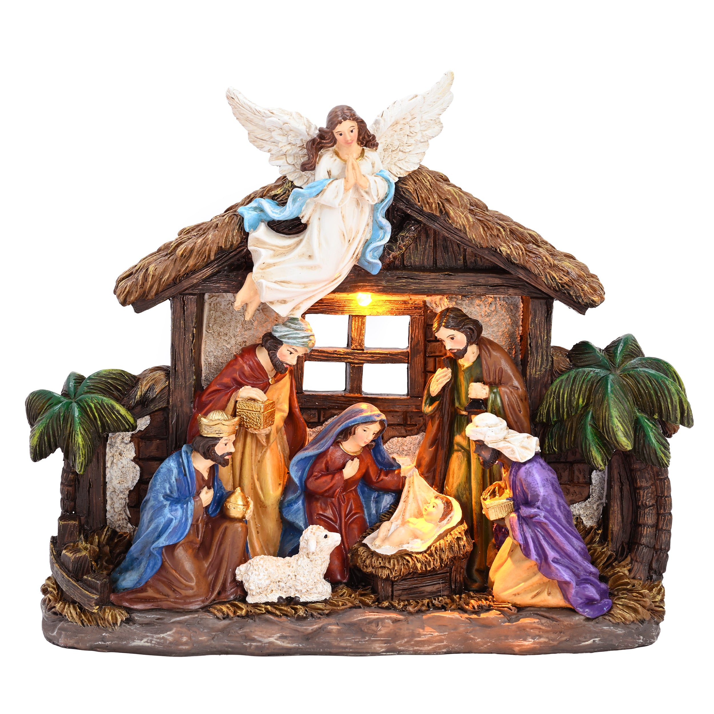 Valery Madelyn 10" Christmas Nativity Set with LED Light, Red Gold