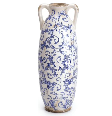 VICTOR & TERESA Blue and White Floor Vase for Pampas Grass, 11'' Tall Vase for Home Decor, Ceramic Farmhouse Decorative Large Vases for Flower, Mantel, Living Room, Shelf, Centerpieces, Gift for Mom