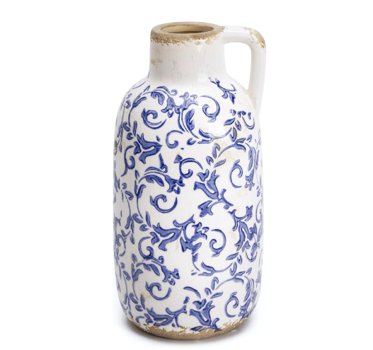VICTOR & TERESA White Ceramic Vase for Flowers, Rustic Vase Home Decor for Pampas Grass, Farmhouse Decorative Vases for Mantel, Living Room, Shelf, Centerpieces, 9.6'', Valentines Gifts for Her