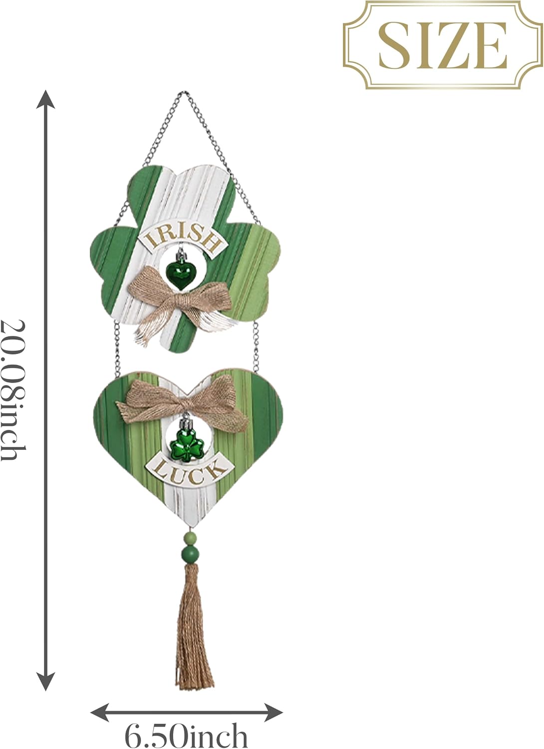 Valery Madelyn St Patrick's Day Decorations, Wooden Shamrock Decorations, St Patrick's Day Wall Decor Hanging Decor with Tassel and Beads, Spring Decoration for Home Office Party, 20 inch