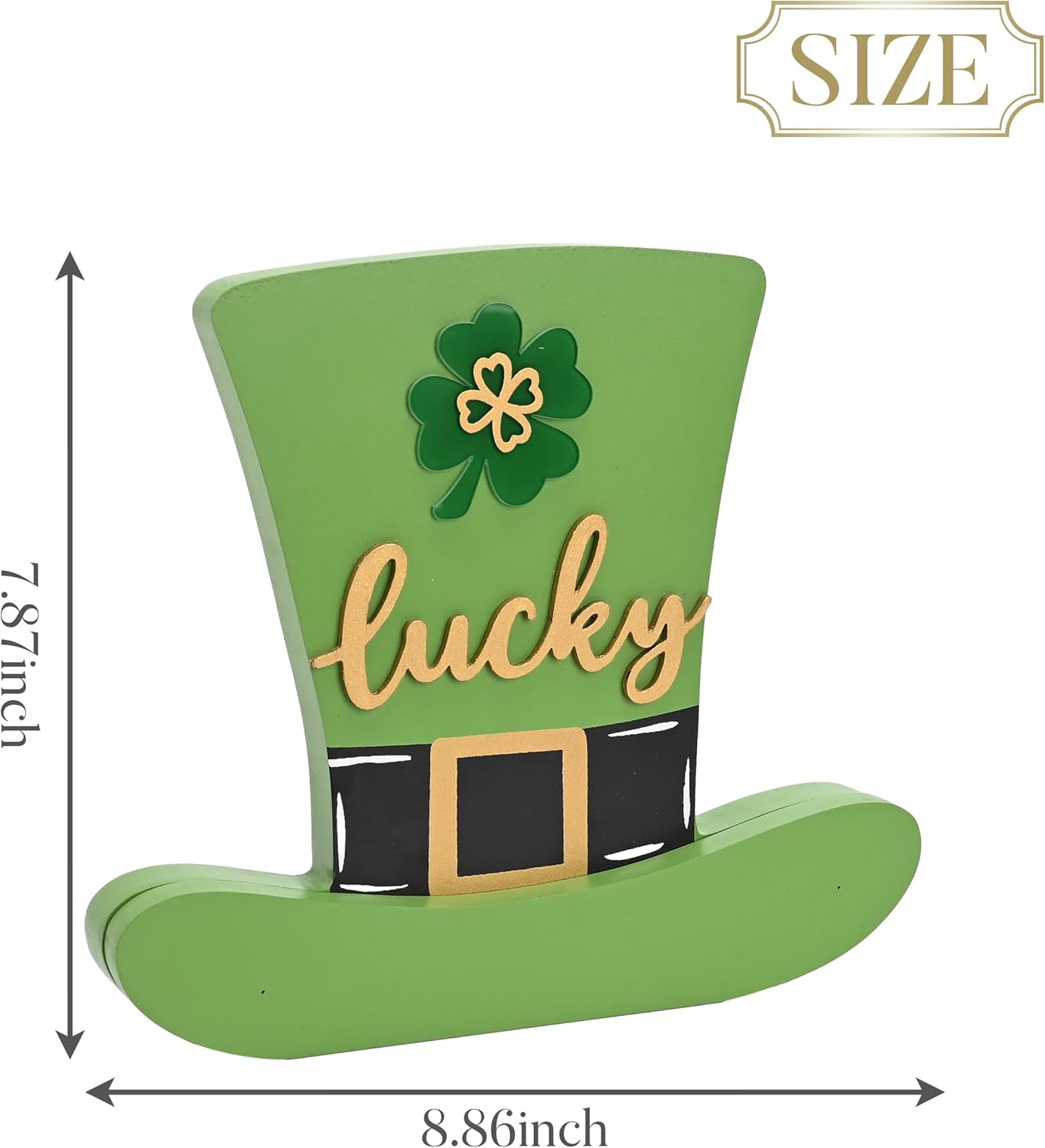 Valery Madelyn St Patrick's Day Decorations for Table, Wooden St Patrick's Day Hat Decorations, Leprechaun Hat Table Centerpieces for Shelf Tiered Tray Desk Home Office with Clover, 9 inch